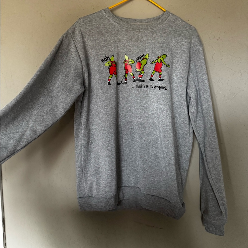 Gray Graphic Sweatshirt with Red and Green Design